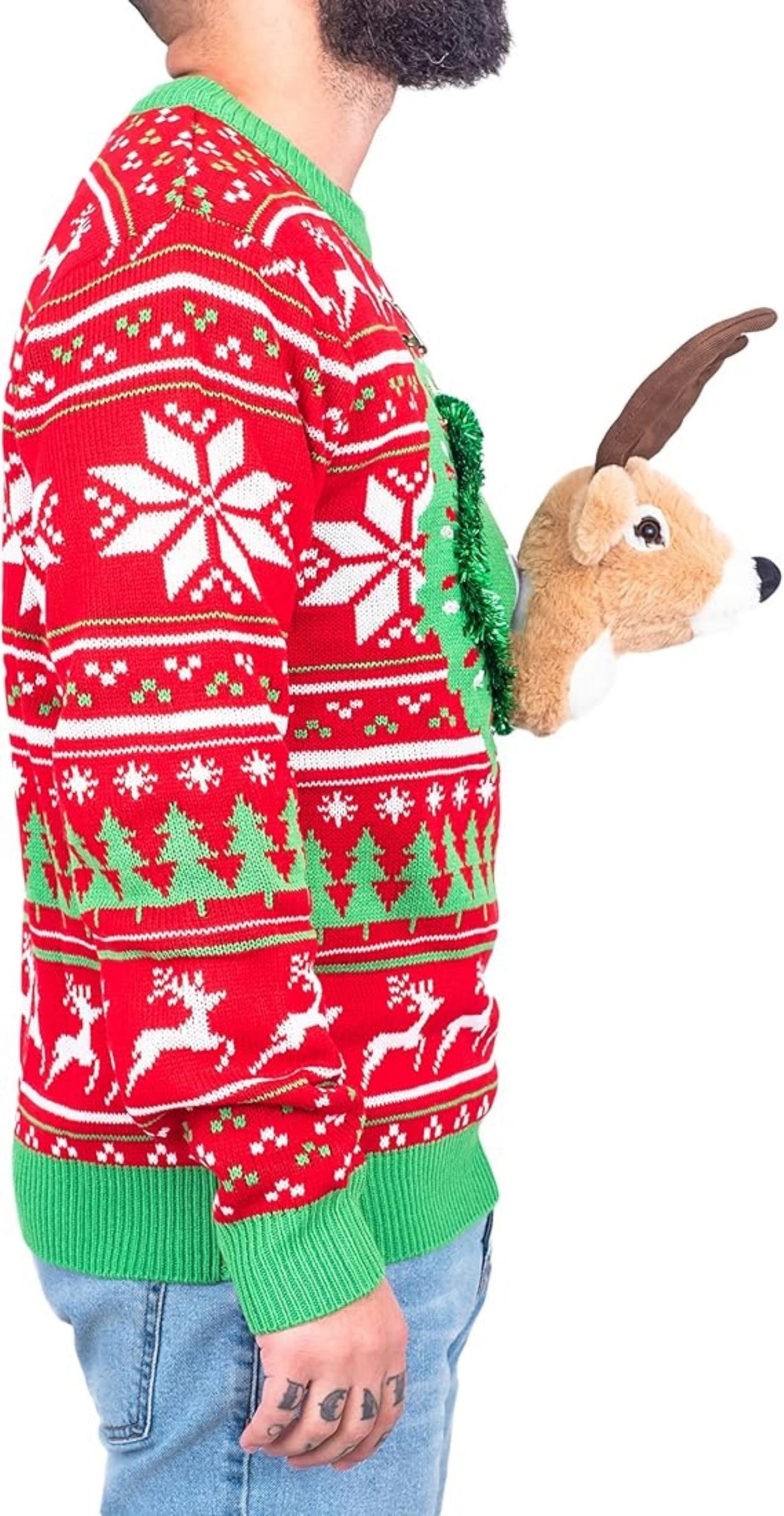 Reindeer Trophy Head 3D LED Lights Adult Unisex Ugly Christmas Sweater