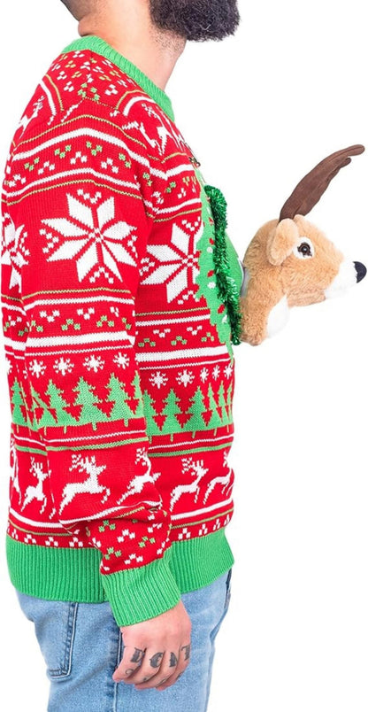 Reindeer Trophy Head 3D LED Lights Adult Unisex Ugly Christmas Sweater