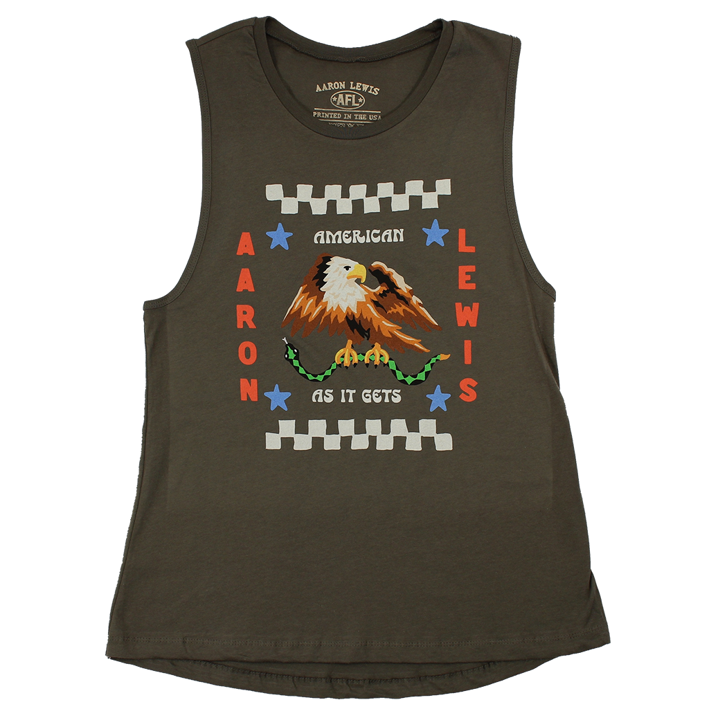 Aaron Lewis American As It Gets Womens Tank Top Military Green