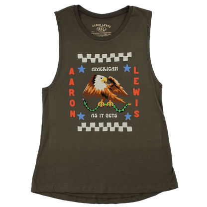 Aaron Lewis American As It Gets Womens Tank Top Military Green