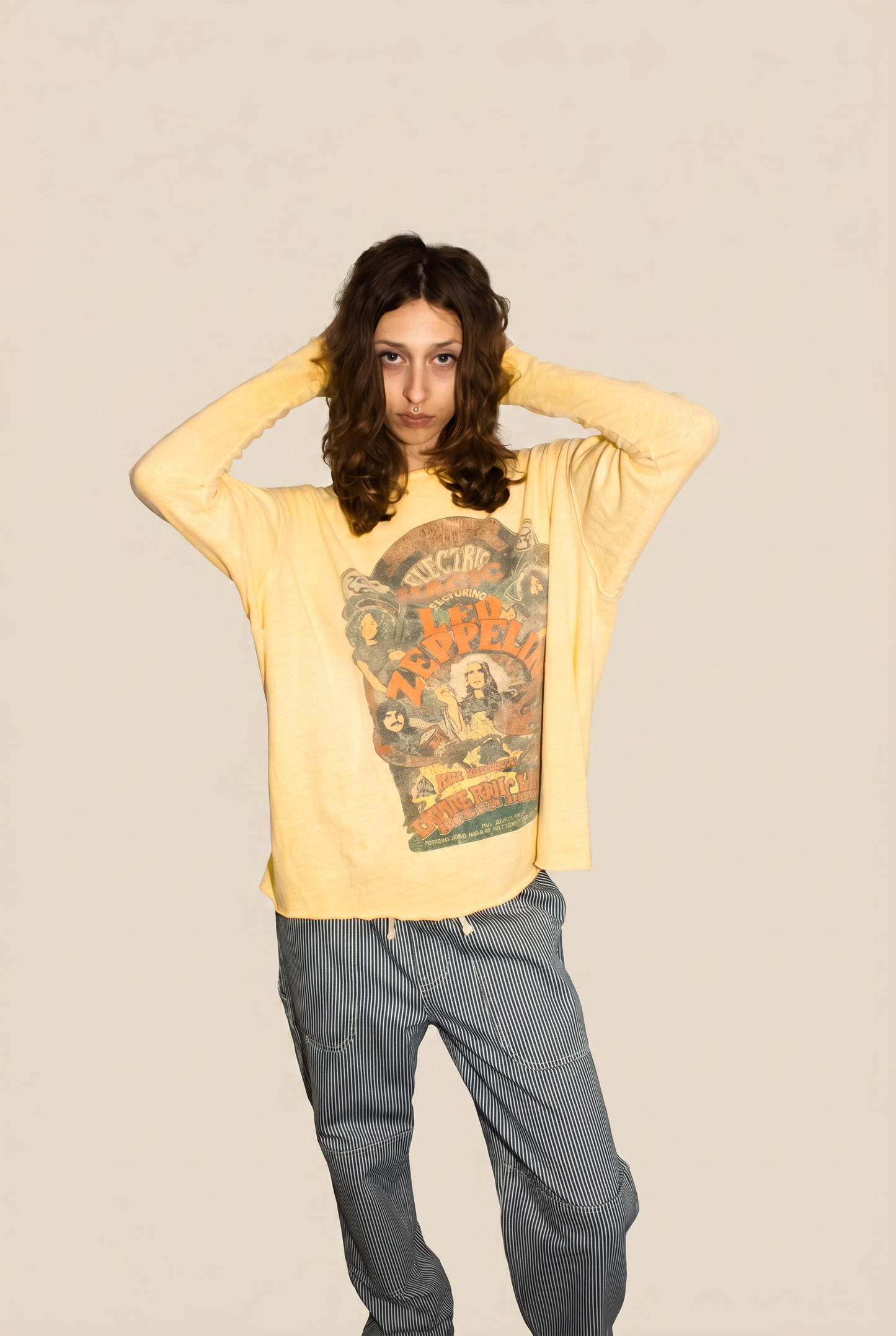 Led Zeppelin Electric Magic Top Womens Long Sleeve Shirt Yellow Officially Licensed