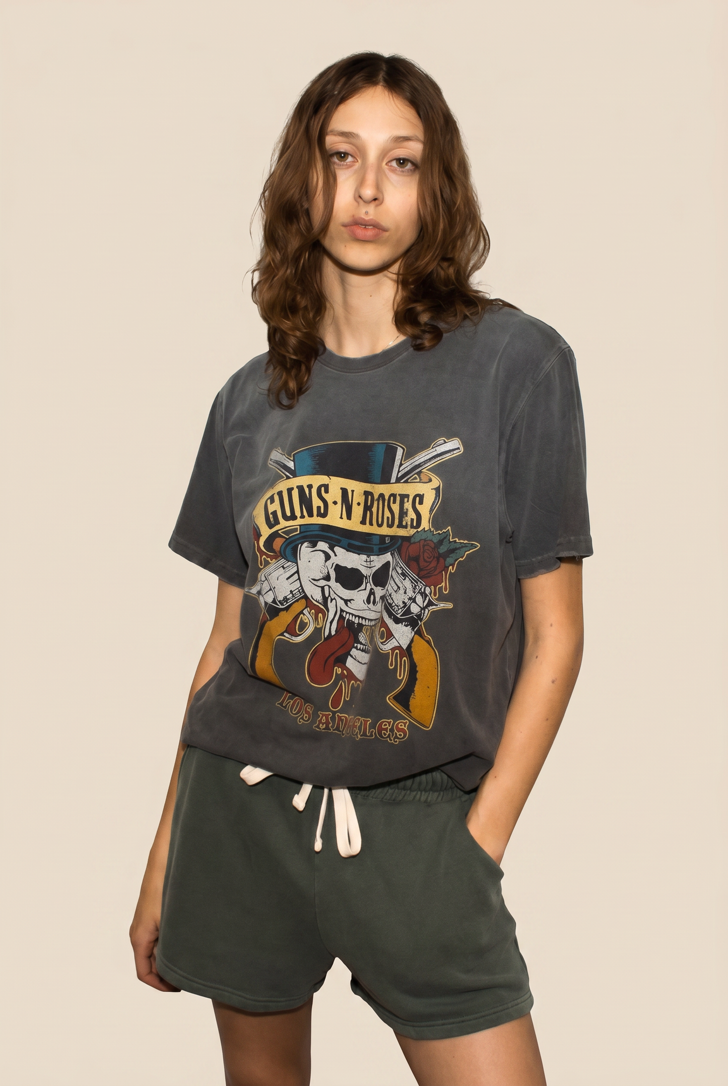 Guns N Roses Los Angeles Top Hat Skull Womens T Shirt Vintage Black Officially Licensed