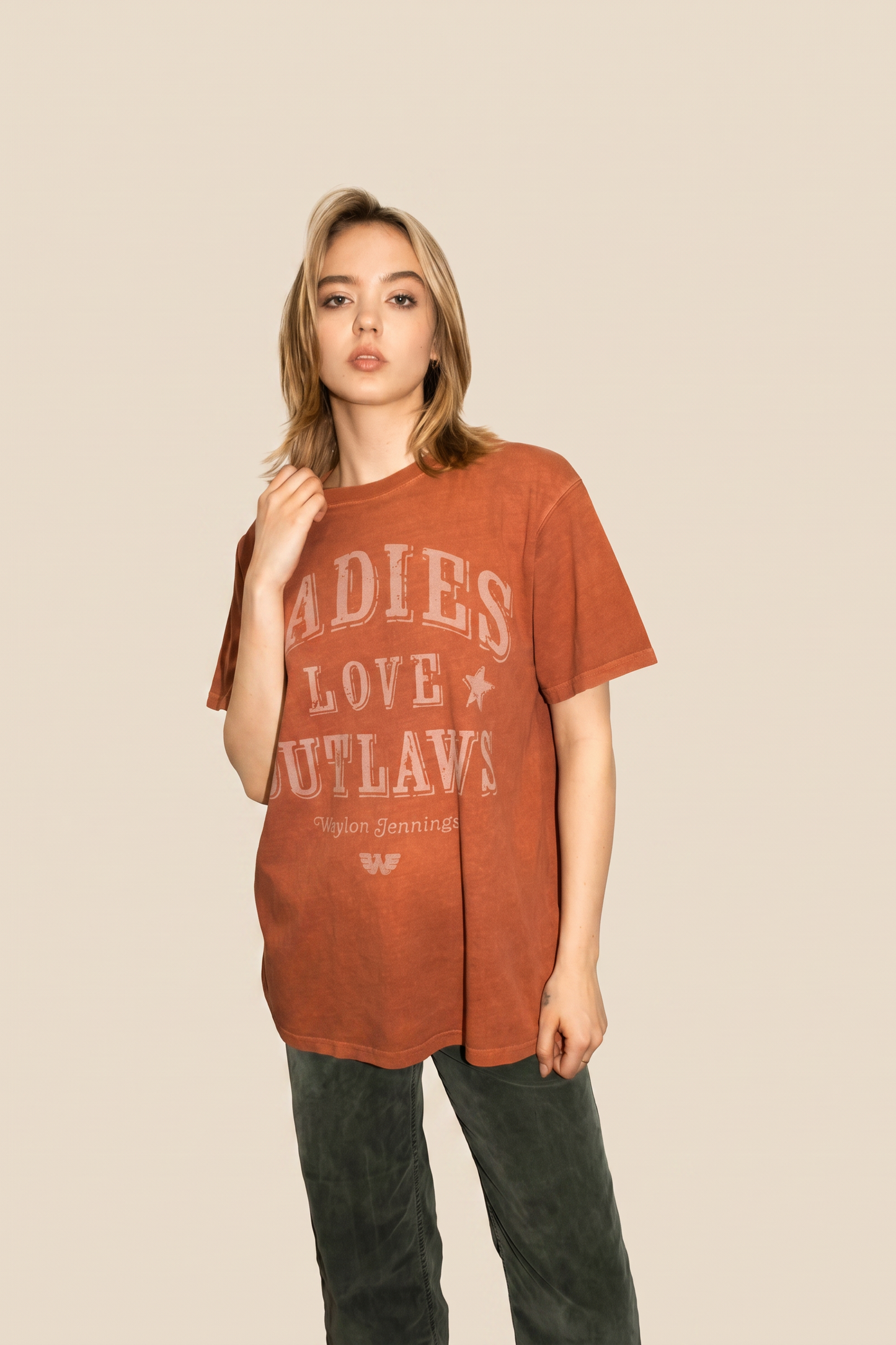 Waylon Jennings Love Outlaws Tee Womens T Shirt Orange Officially Licensed