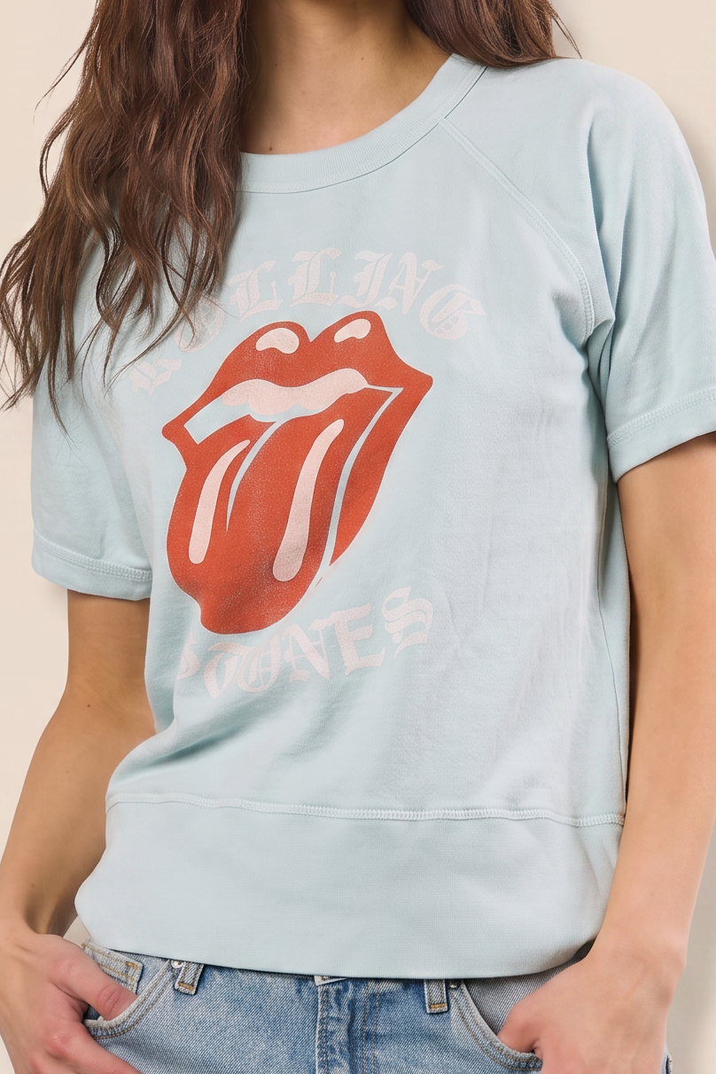 The Rolling Stones Old English Womens Raglan T Shirt Blue Officially Licensed