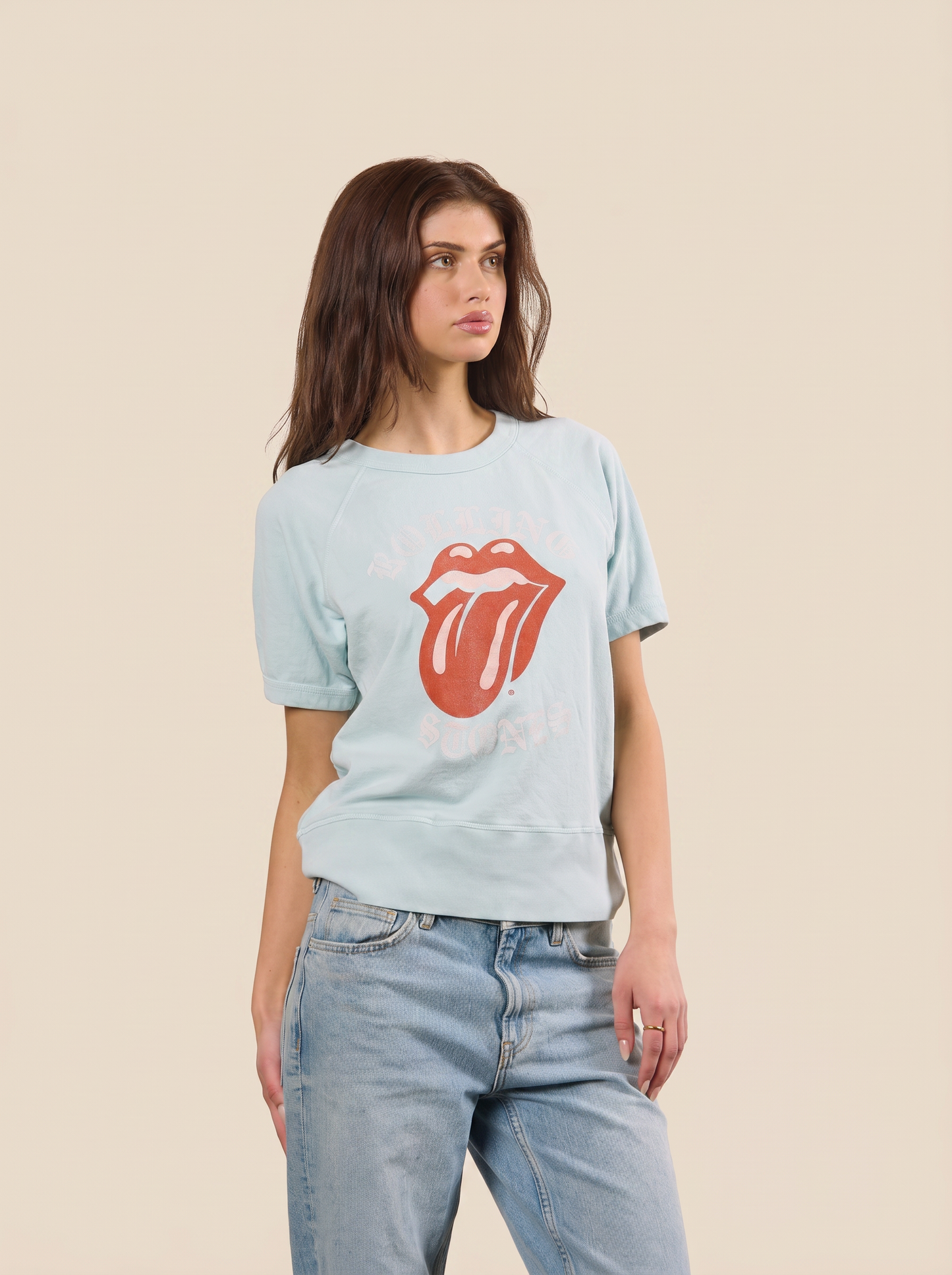 The Rolling Stones Old English Womens Raglan T Shirt Blue Officially Licensed