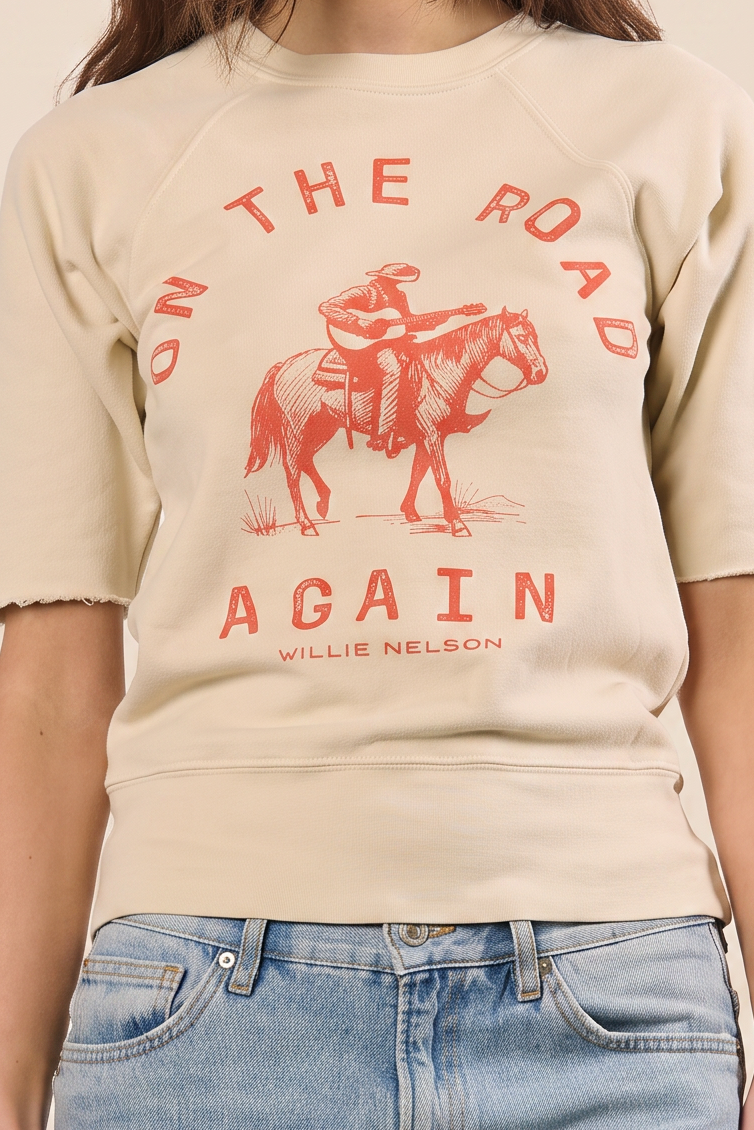 Willie Nelson On The Road Womens Raglan Shirt Natural Officially Licensed