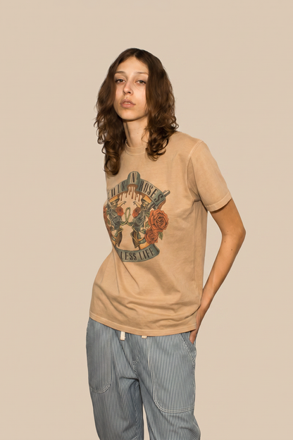 Guns N Roses Reckless Tee Womens T Shirt Tan Officially Licensed
