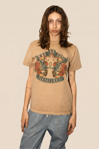 Guns N Roses Reckless Tee Womens T Shirt Tan Officially Licensed