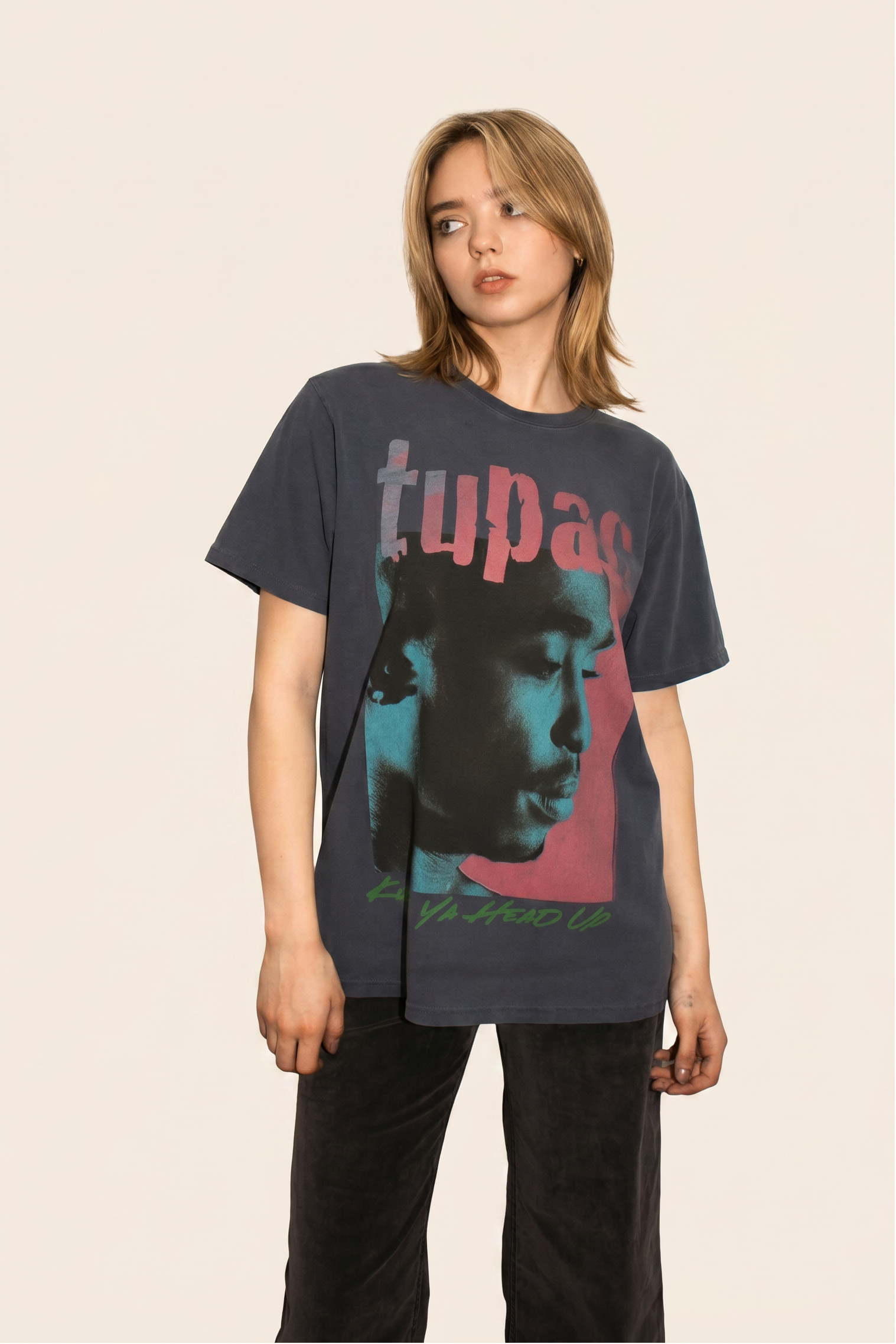 Tupac Keep Your Head Up Tee Womens T Shirt Navy Blue Officially Licensed