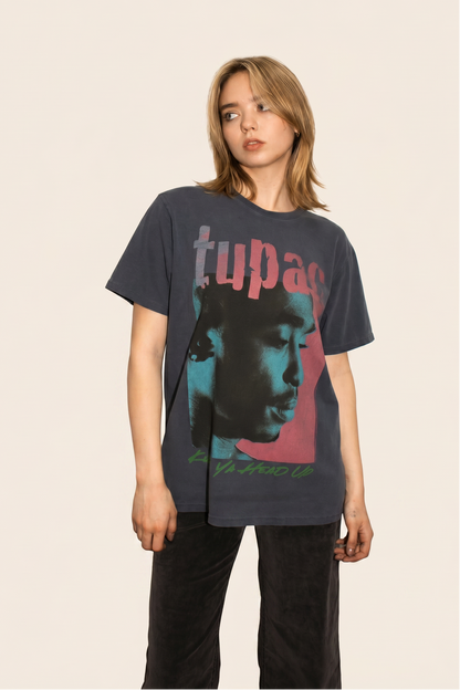 Tupac Keep Your Head Up Tee Womens T Shirt Navy Blue Officially Licensed