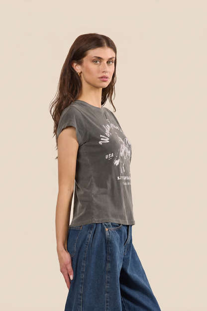 Waylon Jennings Fitted Baby Tee Womens T Shirt Charcoal Grey Officially Licensed