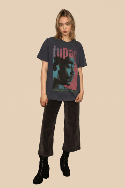 Tupac Keep Your Head Up Tee Womens T Shirt Navy Blue Officially Licensed