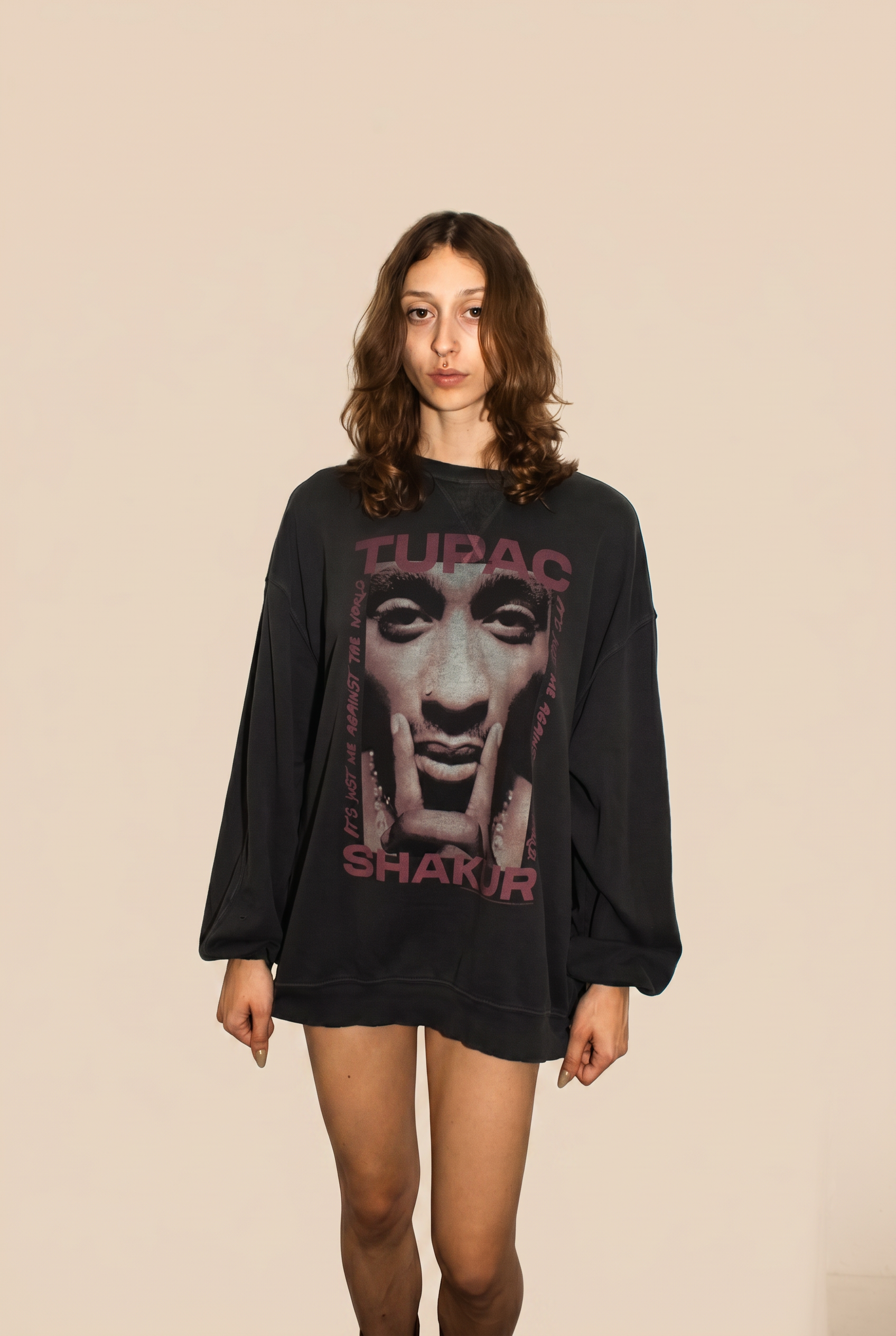 Tupac Me Against the World Womens Pullover Crewneck Sweatshirt Black Officially Licensed