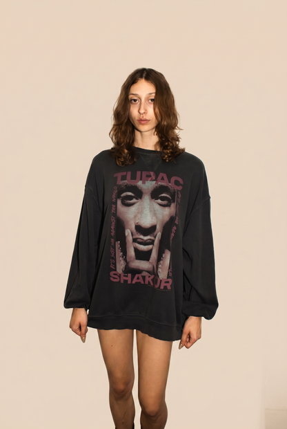 Tupac Me Against the World Womens Pullover Crewneck Sweatshirt Black Officially Licensed