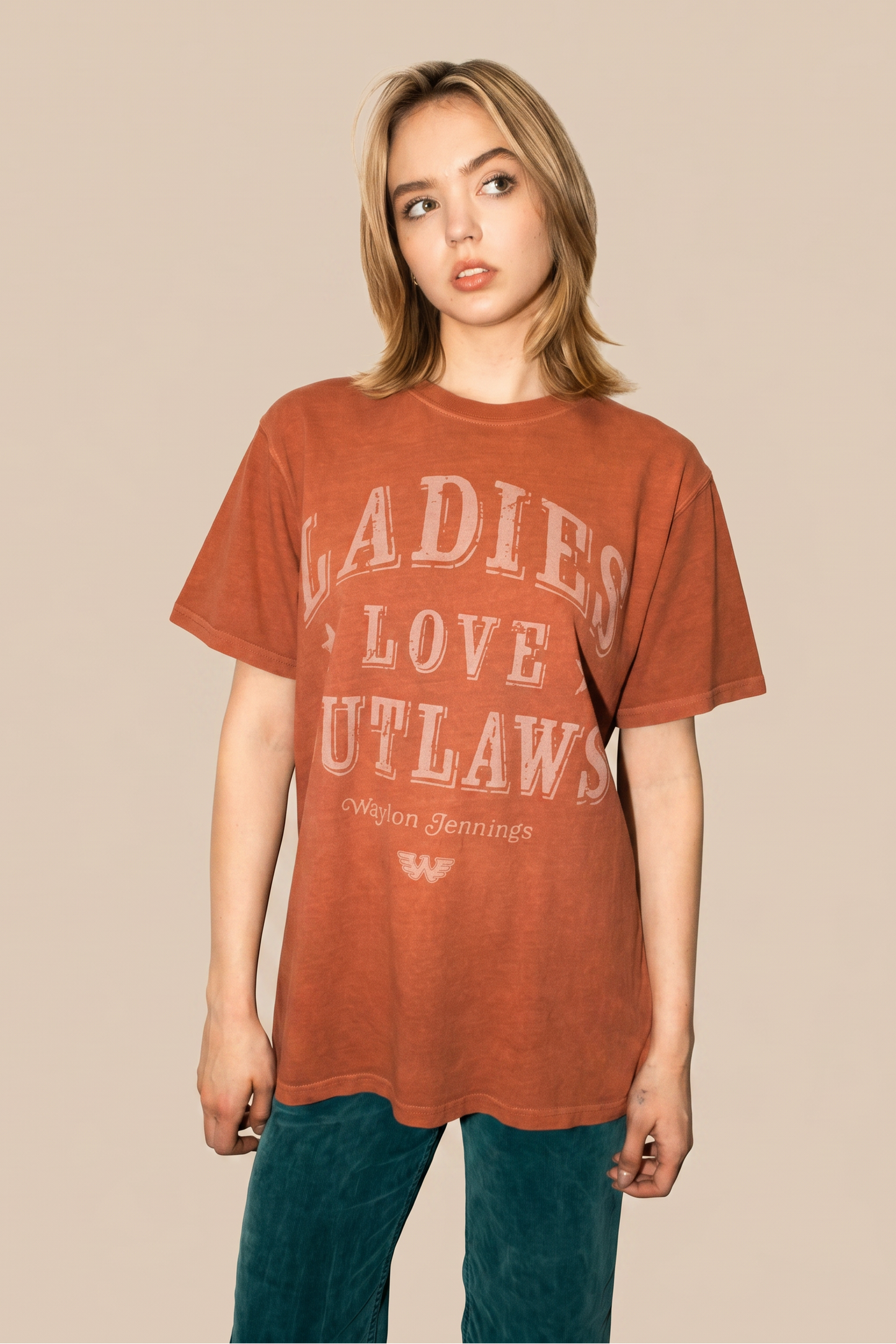 Waylon Jennings Love Outlaws Tee Womens T Shirt Orange Officially Licensed