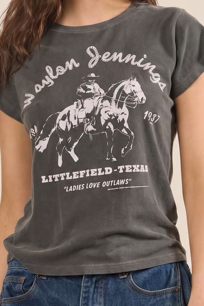 Waylon Jennings Fitted Baby Tee Womens T Shirt Charcoal Grey Officially Licensed