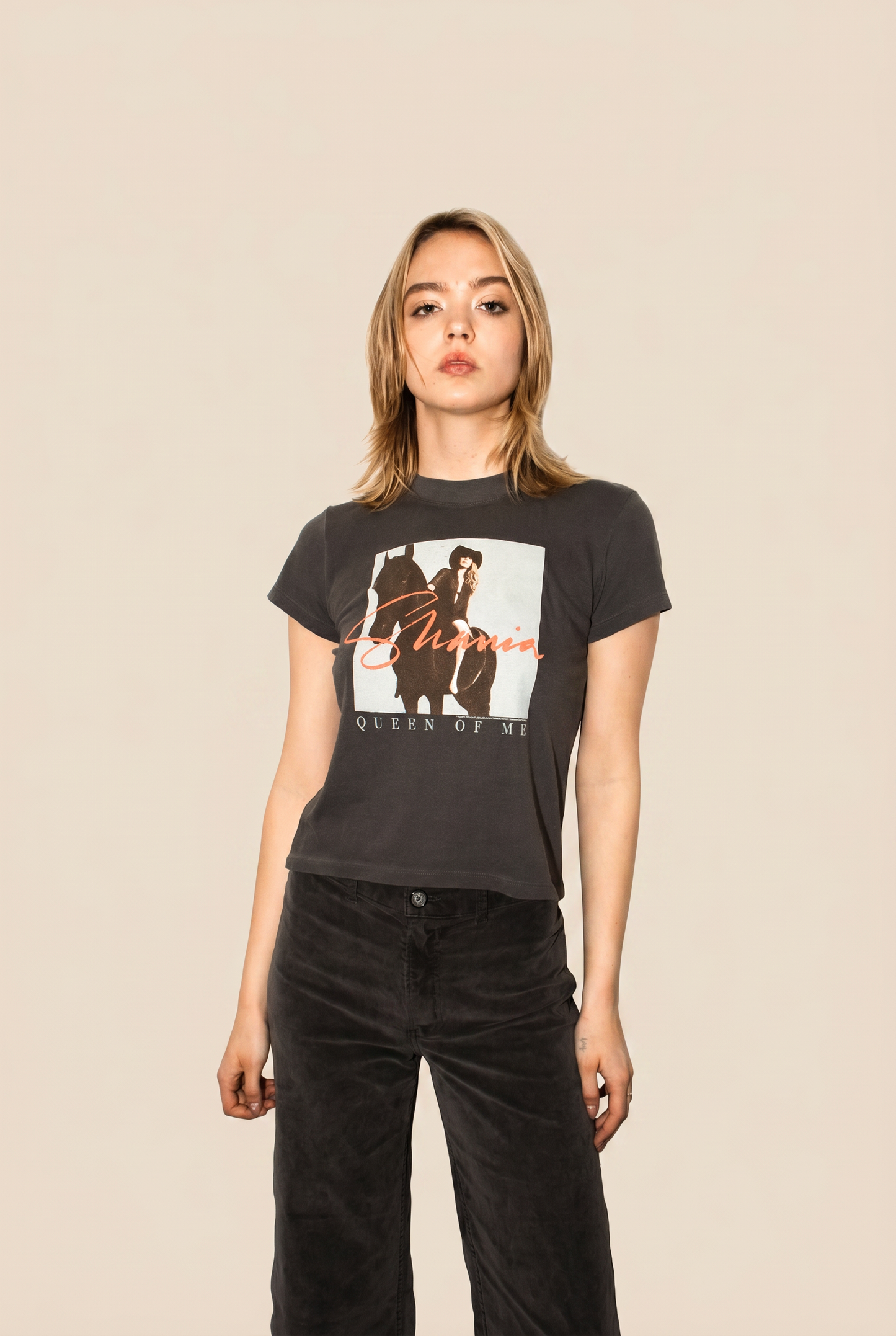 Shania Twain Queen of Me Crop Tee Womens T Shirt Grey Officially Licensed