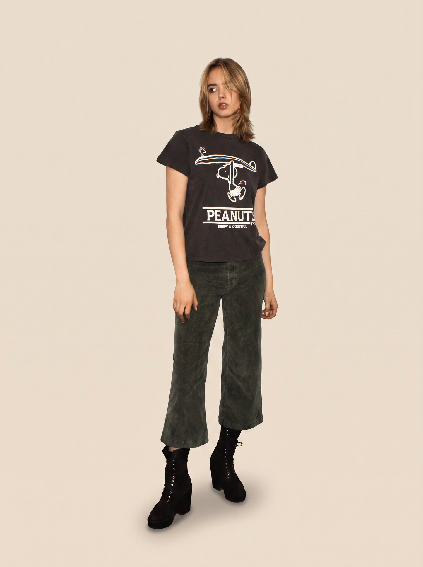 Peanuts Snoopy and Woodstock Surf Womens T Shirt Black Officially Licensed