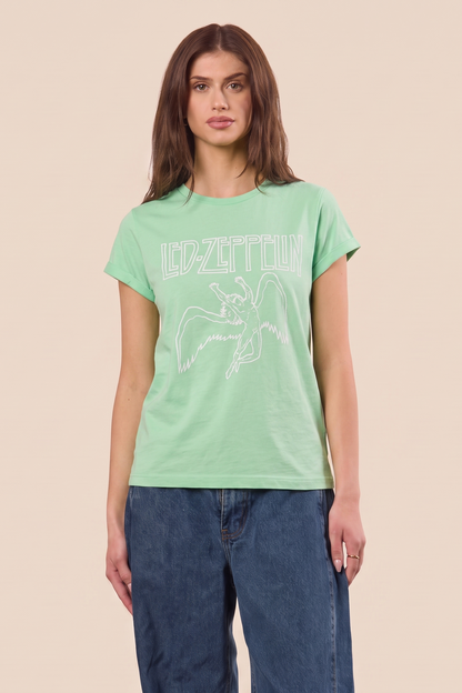 Led Zeppelin Swan Womens T Shirt Kiwi Green Officially Licensed