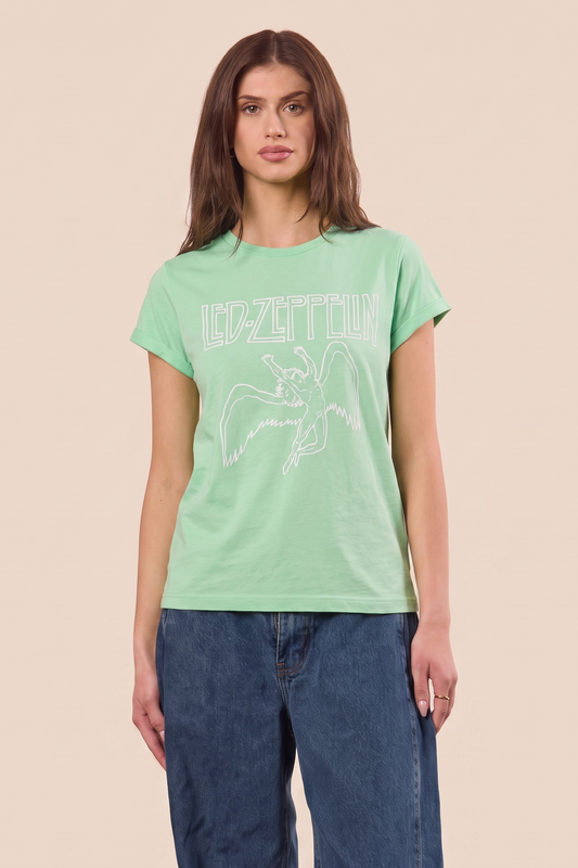 Led Zeppelin Swan Womens T Shirt Kiwi Green Officially Licensed