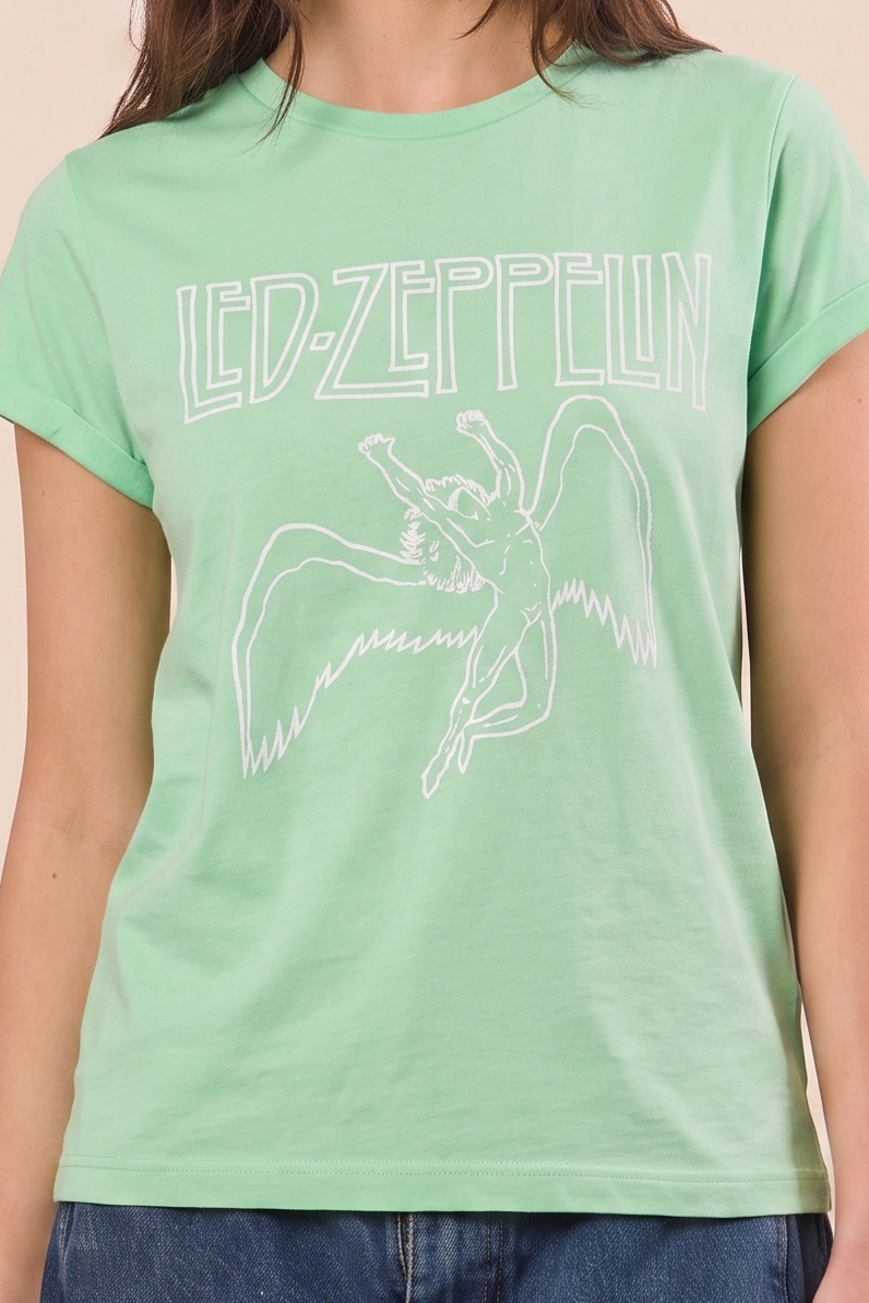 Led Zeppelin Swan Womens T Shirt Kiwi Green Officially Licensed
