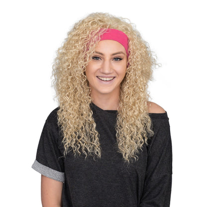 Retro 80s Aerobics Instructor Deluxe Halloween Cosplay Costume Wig and Headband Set