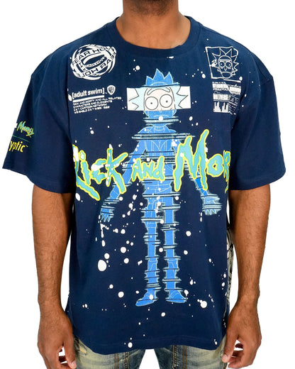 Rick & Morty - Glitch Rick Blue Oversized Mens T Shirt