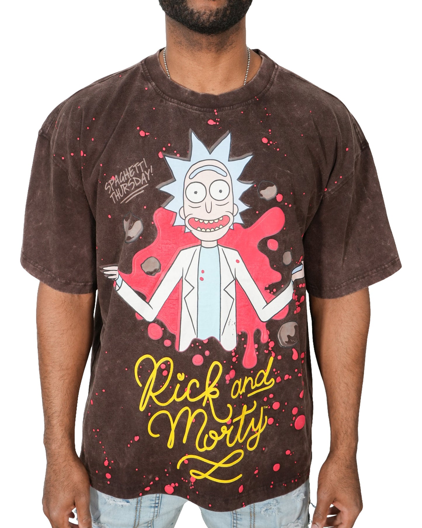 Rick & Morty - Rick The Ruler Acid Brown Oversized Mens T Shirt