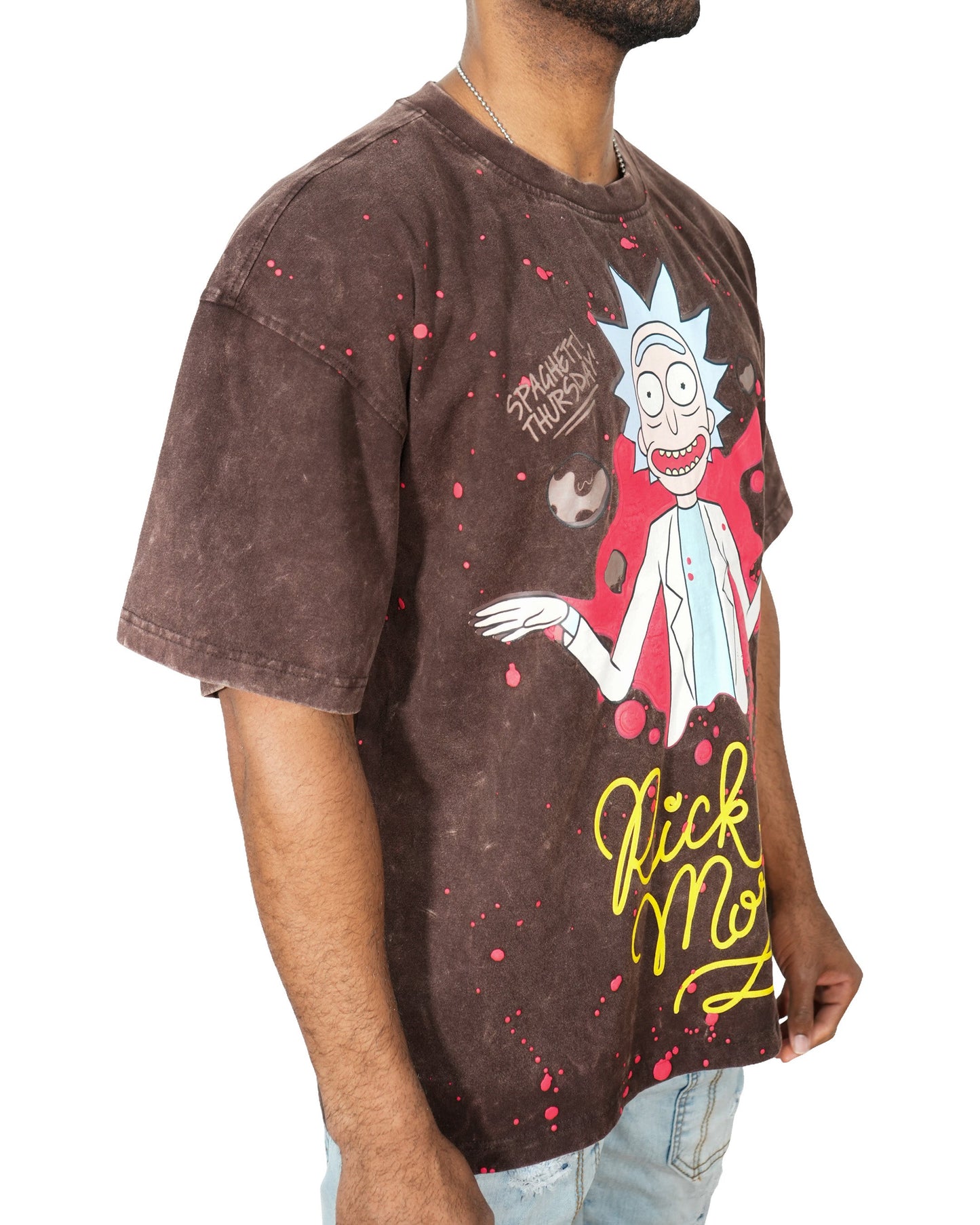 Rick & Morty - Rick The Ruler Acid Brown Oversized Mens T Shirt