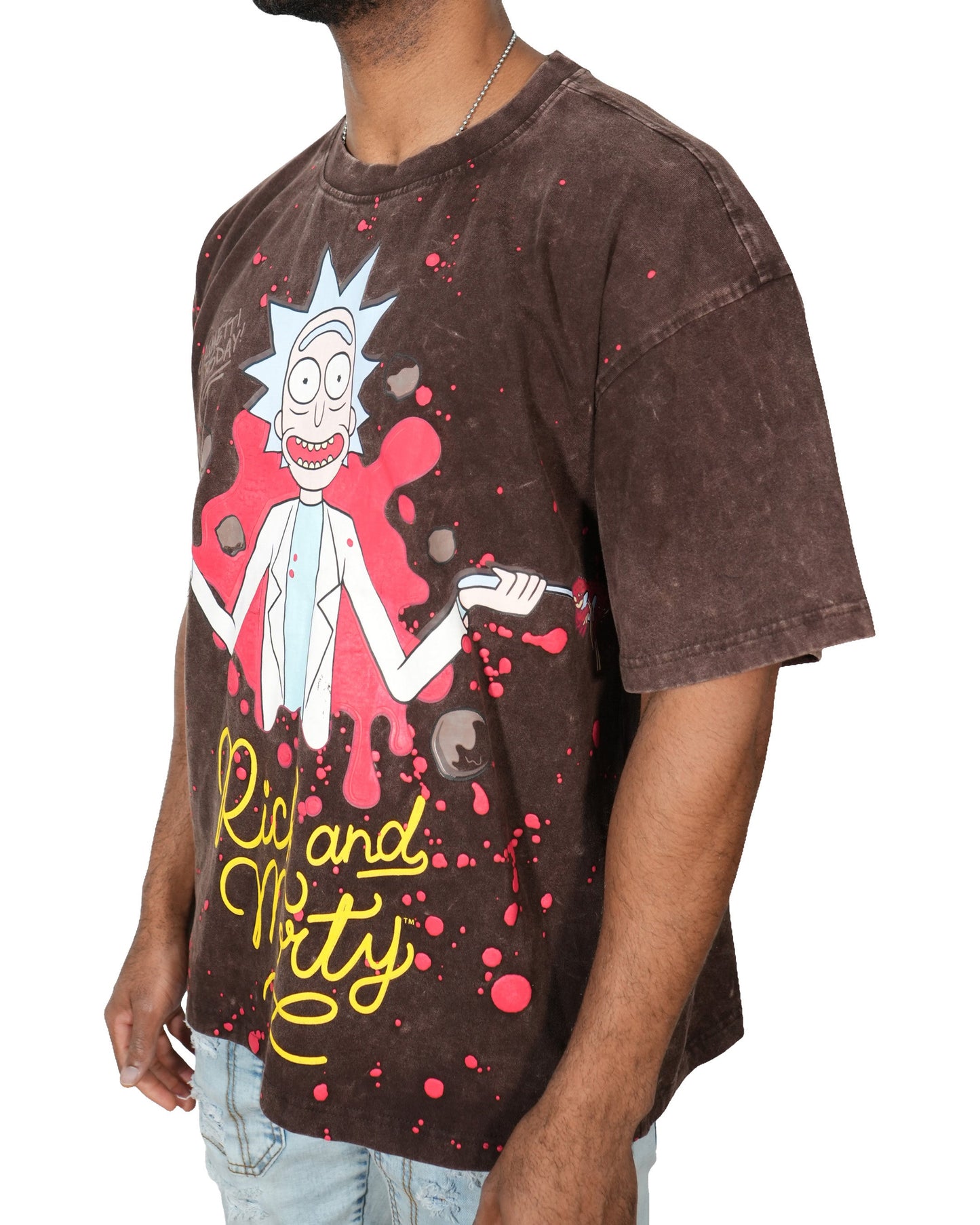 Rick & Morty - Rick The Ruler Acid Brown Oversized Mens T Shirt