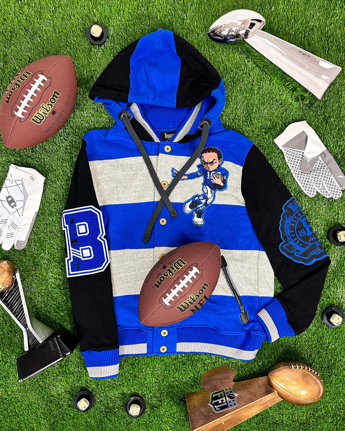 The Boondocks Riley Football Knit Blue Mens Hoodie