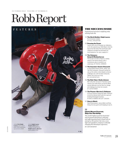 Robb Report - The Success Issue October 2023: Starring Ralph Lauren, Photos Of Fall-Winter Polo & Purple Label Collections Amongst His Car Collection, Navier Founder Reshapes Marine Industry & More!