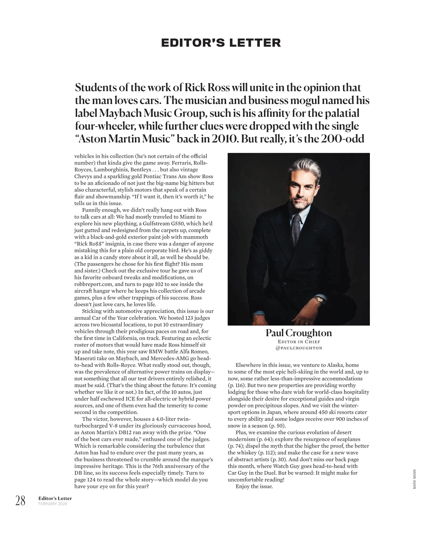 Robb Report - The Car Issue February 2024: Car Of The Year, Riding With Rick Ross, Keep Your Cigars In Style, American Whiskey's New Firepower, Japan Is A Winter Wonderland, Desert Modernism & More!