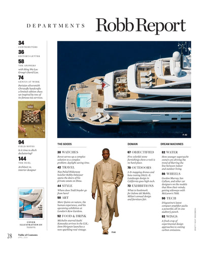 Robb Report - The Design Issue April 2024: Fresh Ideas Powering The Worlds Of Yachts, Cars, Homes & Style, The History Of Luxury In 50 Objects, Italian Gothic, In The Studio With Marc Quinn & More!