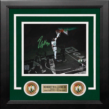 Robert Williams III Blocks Steph Curry Boston Celtics Autographed Framed Basketball Photo