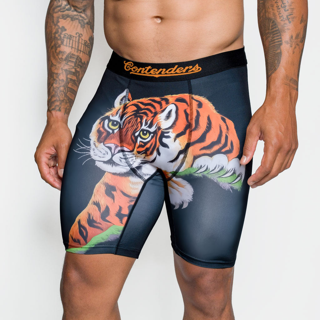 Rocky Satin Tiger Mens Brief Shorts Black