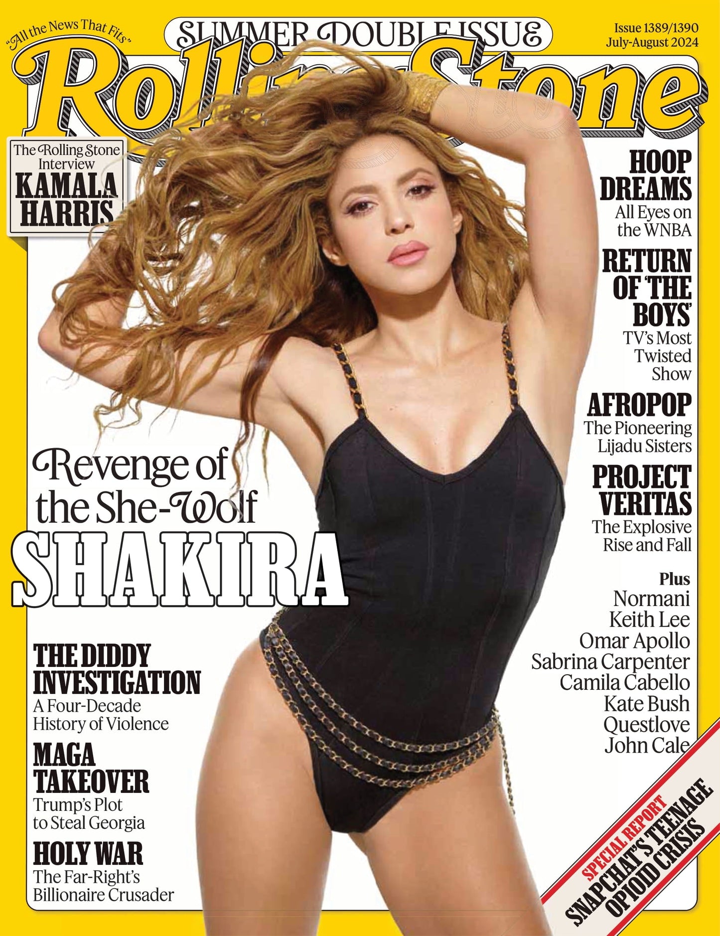 Rolling Stone - July & August 2024: Revenge of The She-Wolf Shakira, The Diddy Investigation, All Eyes On The WNBA, Interview With Kamala Harris, Summer Of Sabrina Carpenter, Keith Lee, Normani & More