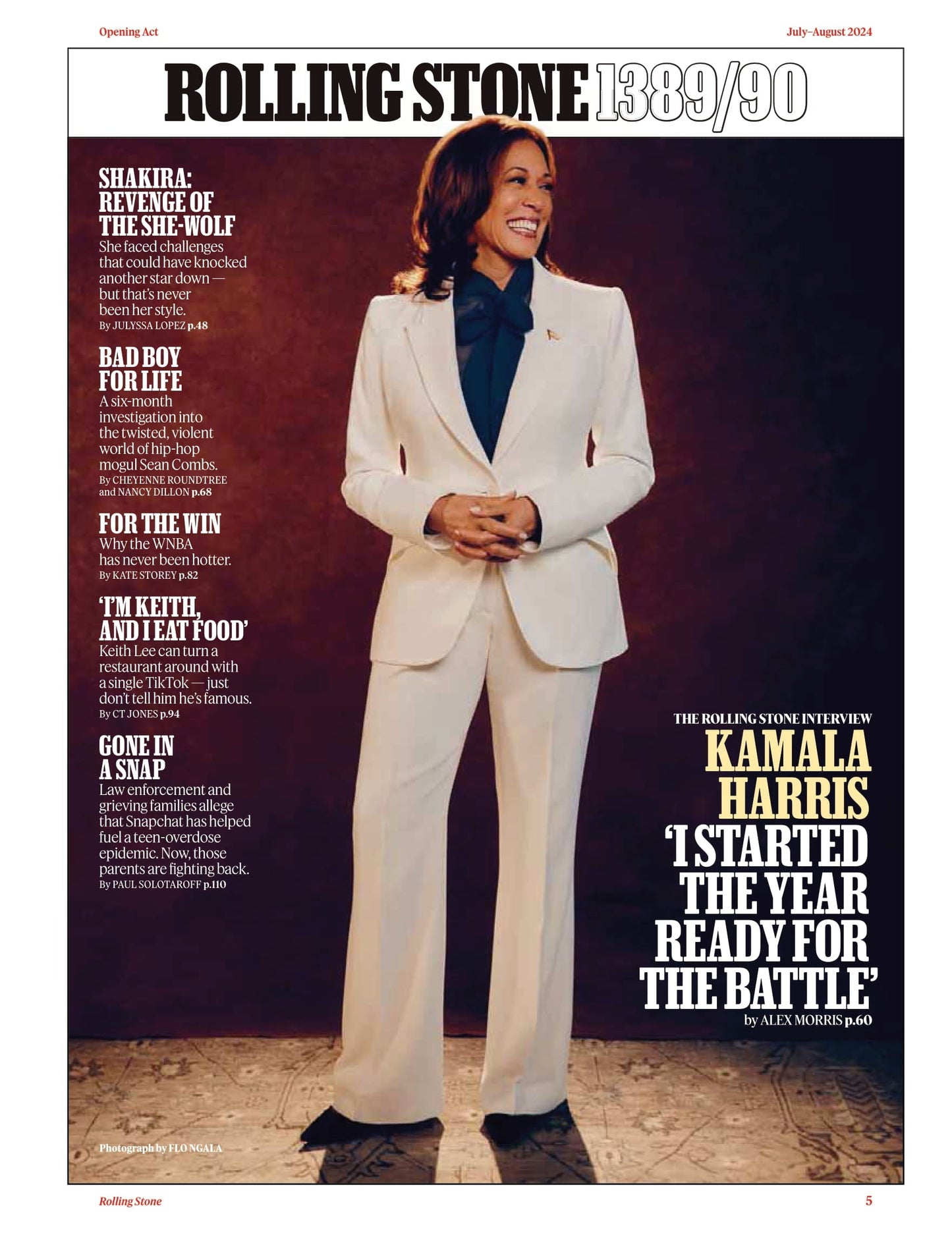 Rolling Stone - July & August 2024: Revenge of The She-Wolf Shakira, The Diddy Investigation, All Eyes On The WNBA, Interview With Kamala Harris, Summer Of Sabrina Carpenter, Keith Lee, Normani & More