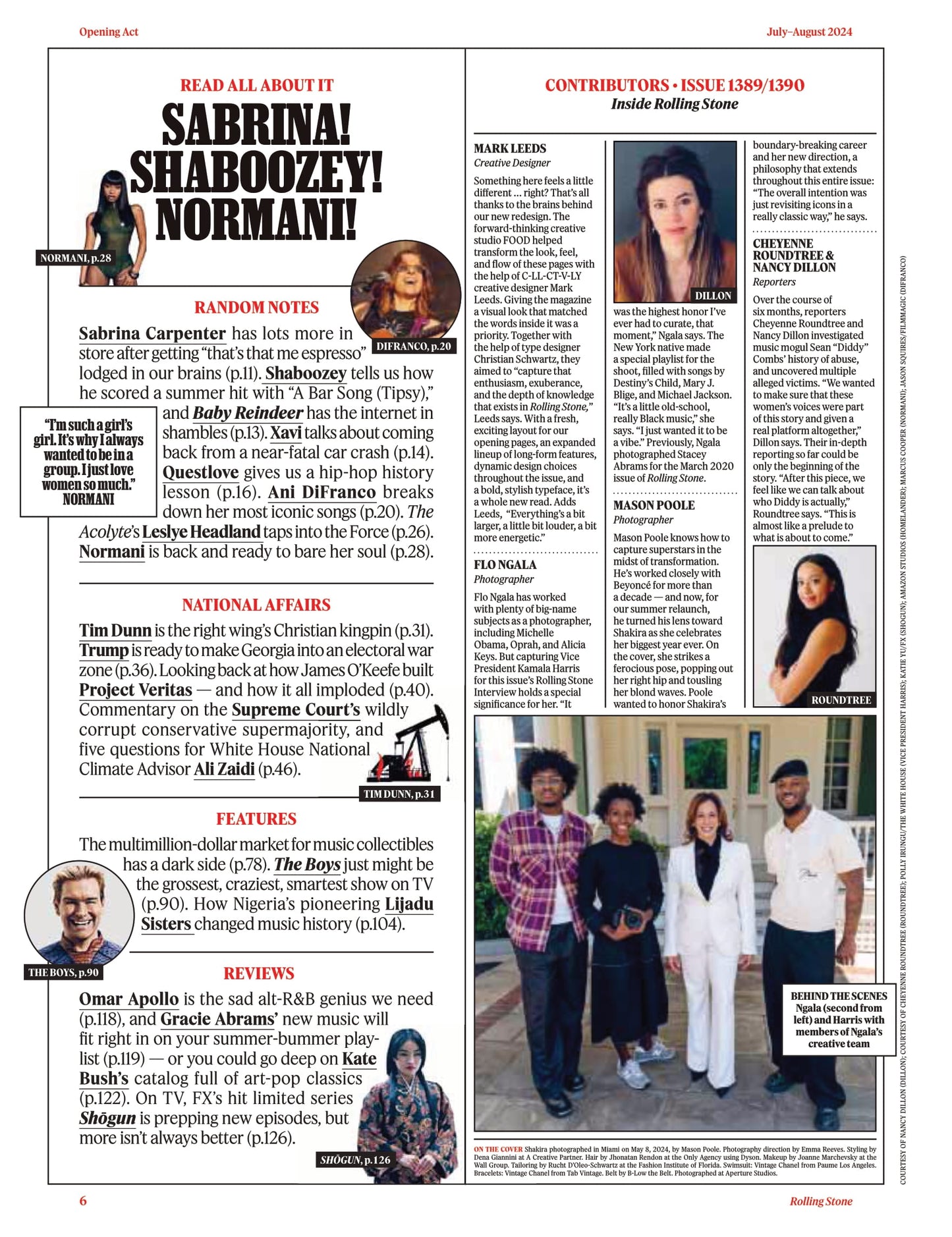 Rolling Stone - July & August 2024: Revenge of The She-Wolf Shakira, The Diddy Investigation, All Eyes On The WNBA, Interview With Kamala Harris, Summer Of Sabrina Carpenter, Keith Lee, Normani & More