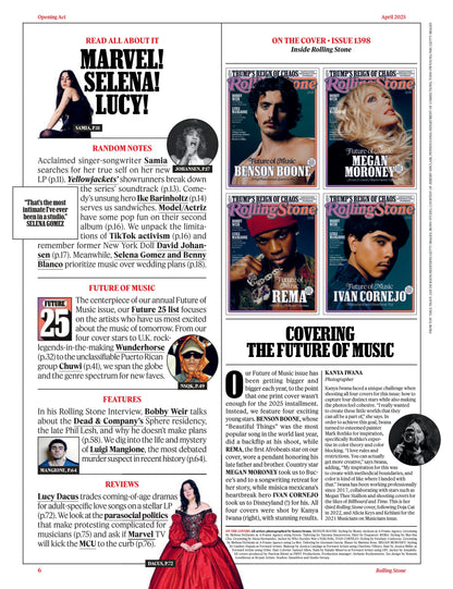 Rolling Stone - April 2025: Future Of Music, Rema, Megan Moroney, Benson Boone & Ivan Cornejo & Others Shaping Tomorrow's Sound, Bobby Weir Interview, Luigi Mangione, Trump's Reign Of Chaos & More!