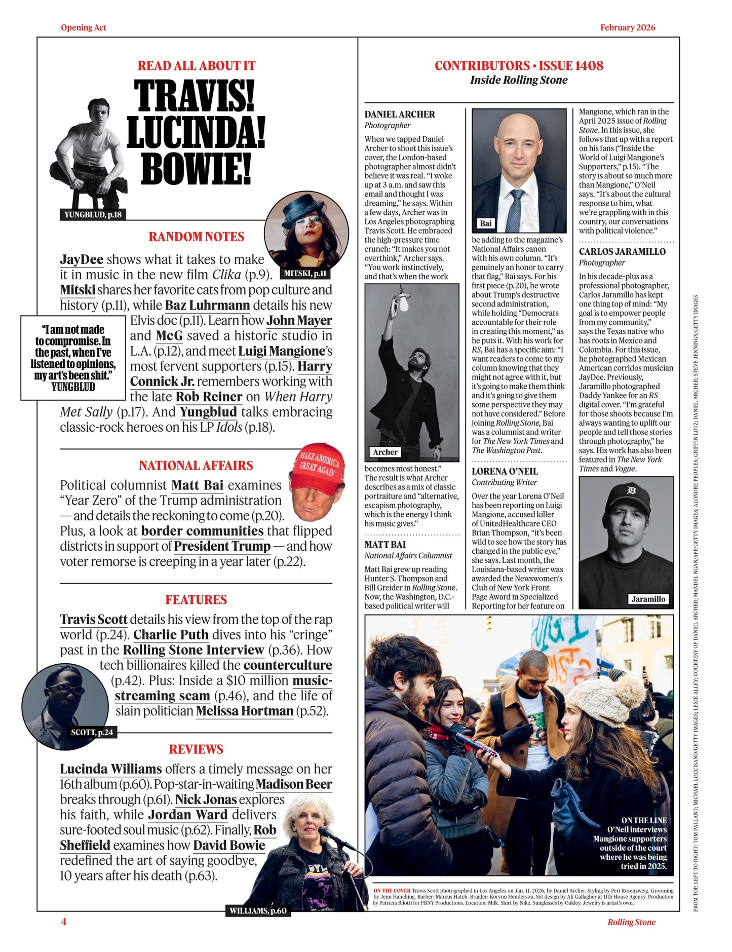 Rolling Stone - February 2026: Travis Scott Beyond Utopia, Remembering Bob Weir & Rob Reiner, Charlie Puth’s Cringe Past, $10 Million Music-Streaming Scam, Lucinda Williams’ 16th Album & More!