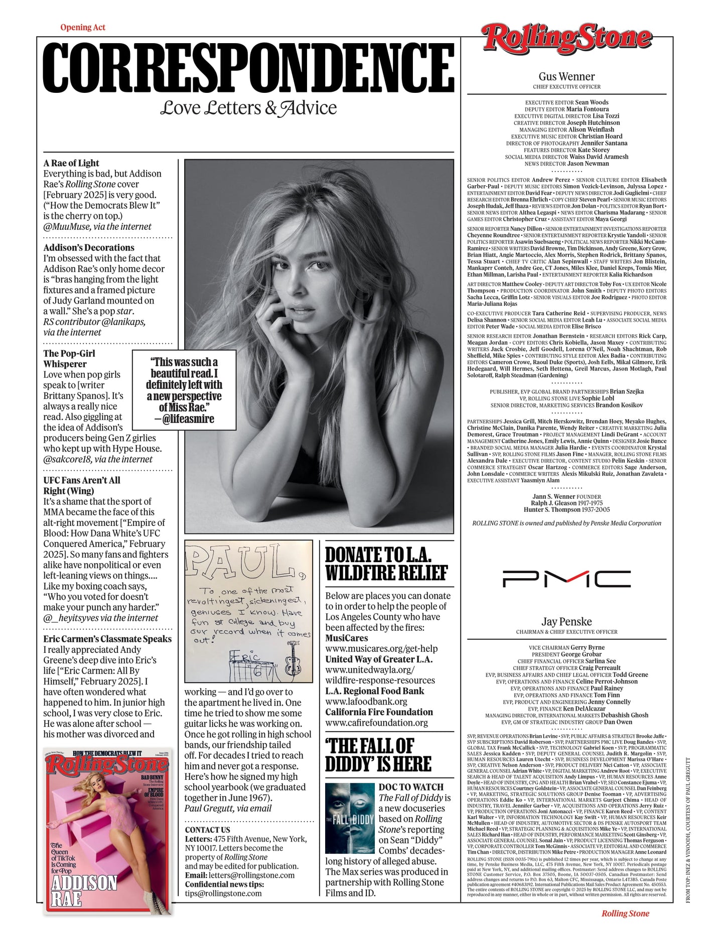 Rolling Stone - March 2025: The Tragedy Of Liam Payne, Los Angeles Surviving The Inferno, Monica Lewinsky Interview, Marianne Faithfull, Michelle Buteau's Comedy, Hannah Bahng & More!