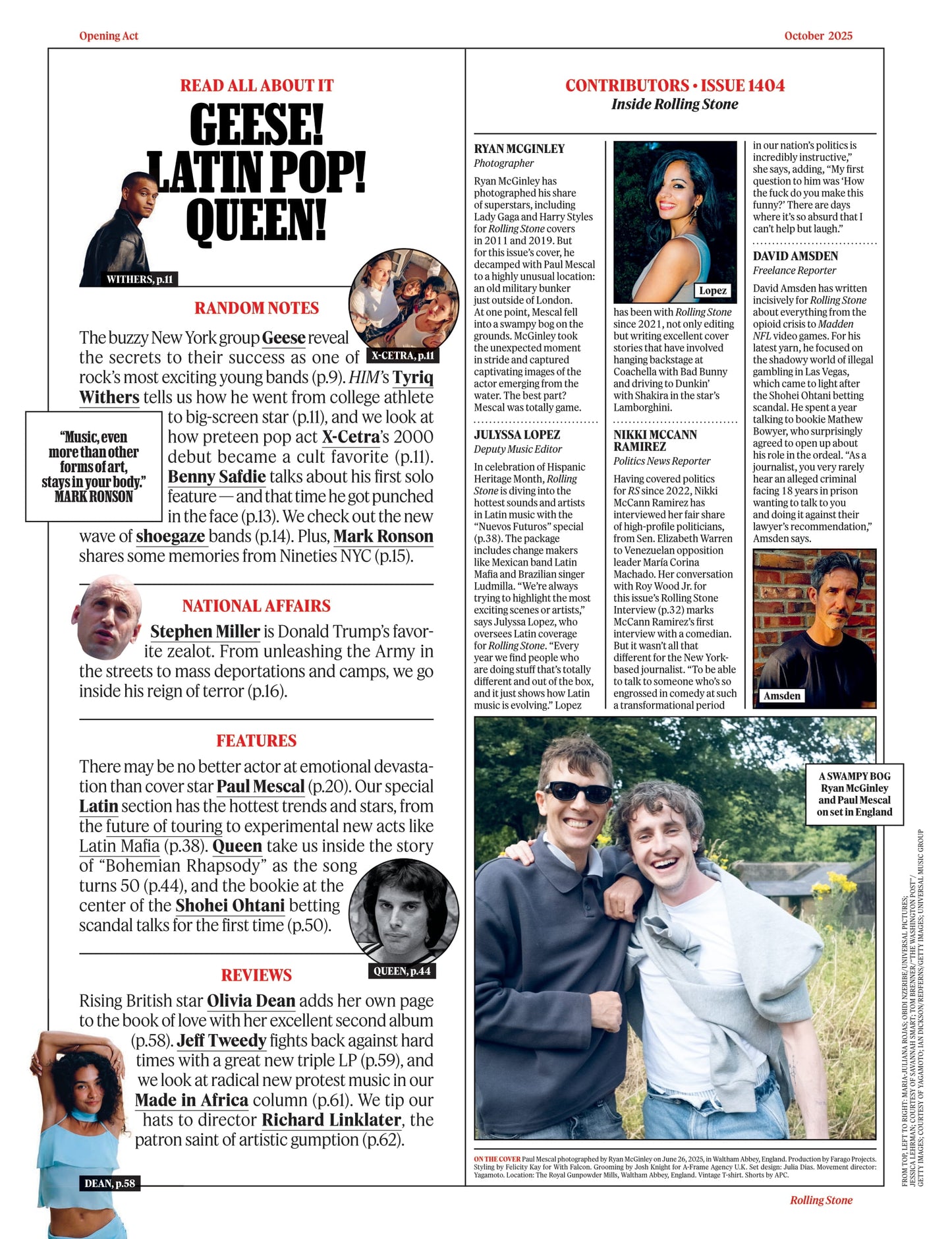 Rolling Stone - October 2025: Paul Mescal Is Trying To Break Your Heart, The Ohtani Betting Scandal, Latin Music's New Wave, Roy Wood Jr's Interview, Inside Stephen Miller's Reign Of Terror & More!