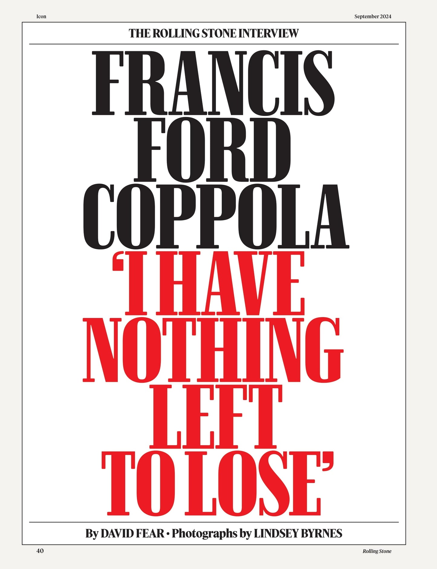 Rolling Stone - September 2024: Ice Spice On Fire, Francis Ford Coppola Interview, Sherrod Brown's Last Stand, Hozier, Hunter Schaefer From Euphoria To Final Girl & 25 Most Influential Creators 2024!