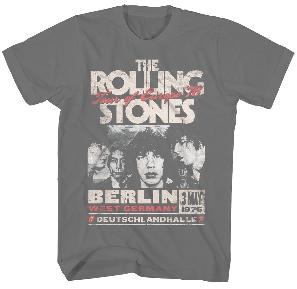 Rolling Stones Europe 1976 Mens T Shirt Charcoal