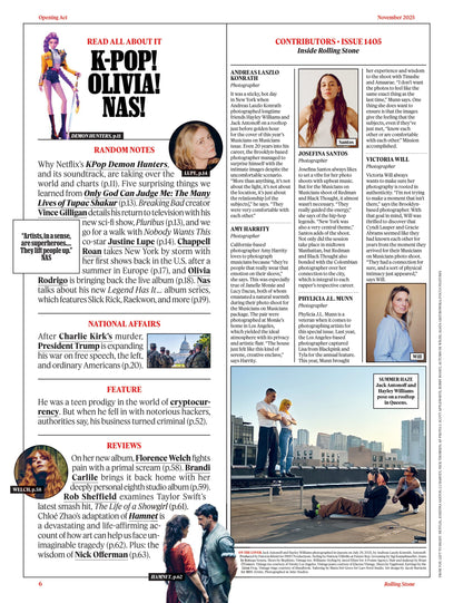 Rolling Stone - November 2025: Musicians On Musicians 2025, Jack Antonoff & Hayley Williams, Gracie Abrams & Cyndi Lauper, Inside The Wild World Of K-Pop Demon Hunters, Trump's New Crackdown & More!