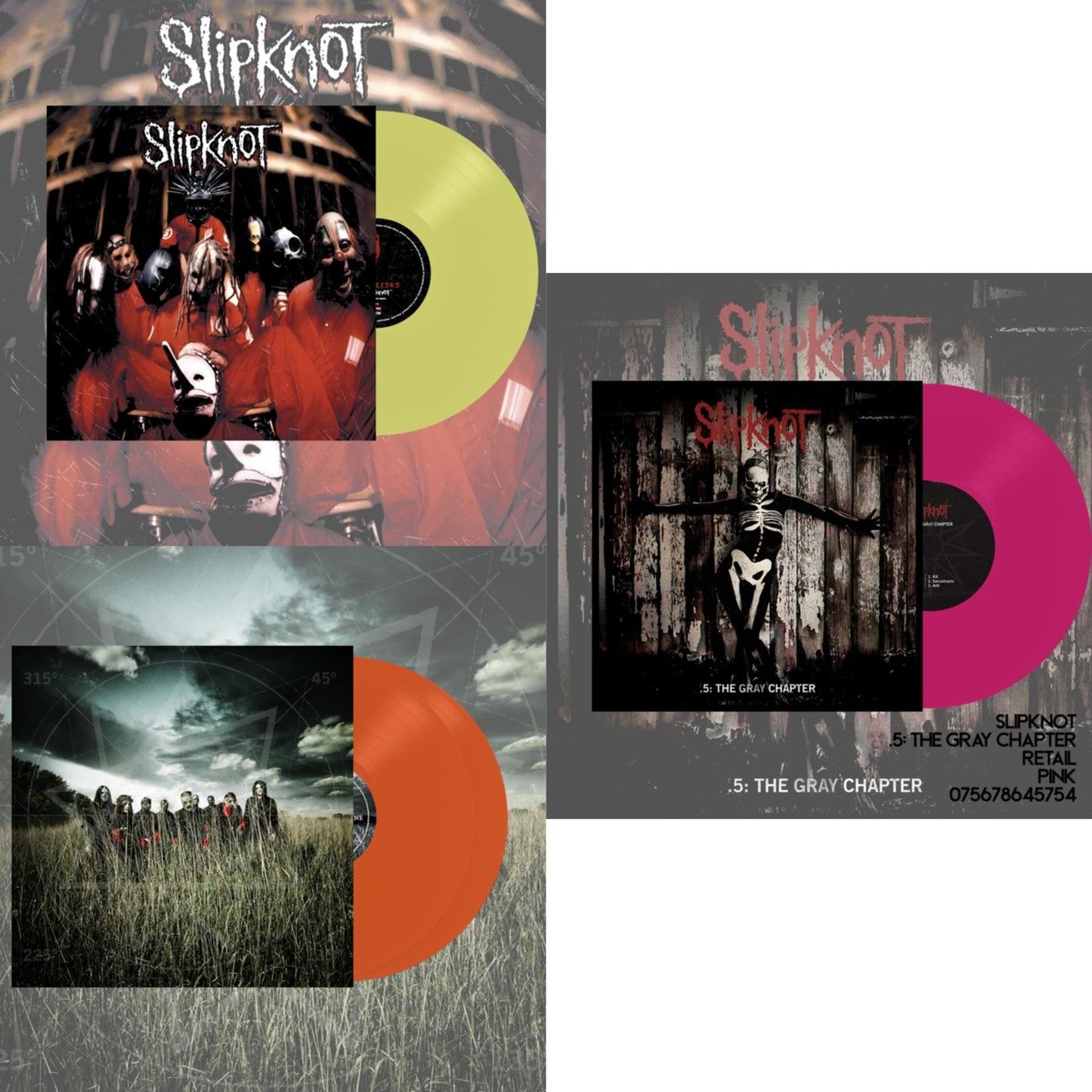 Slipknot - Slipknot (Lemon LP Vinyl) & All Hope Is Gone (Orange Vinyl/2LP) & .5: The Gray Chapter (X) (Pink Vinyl/2LP)