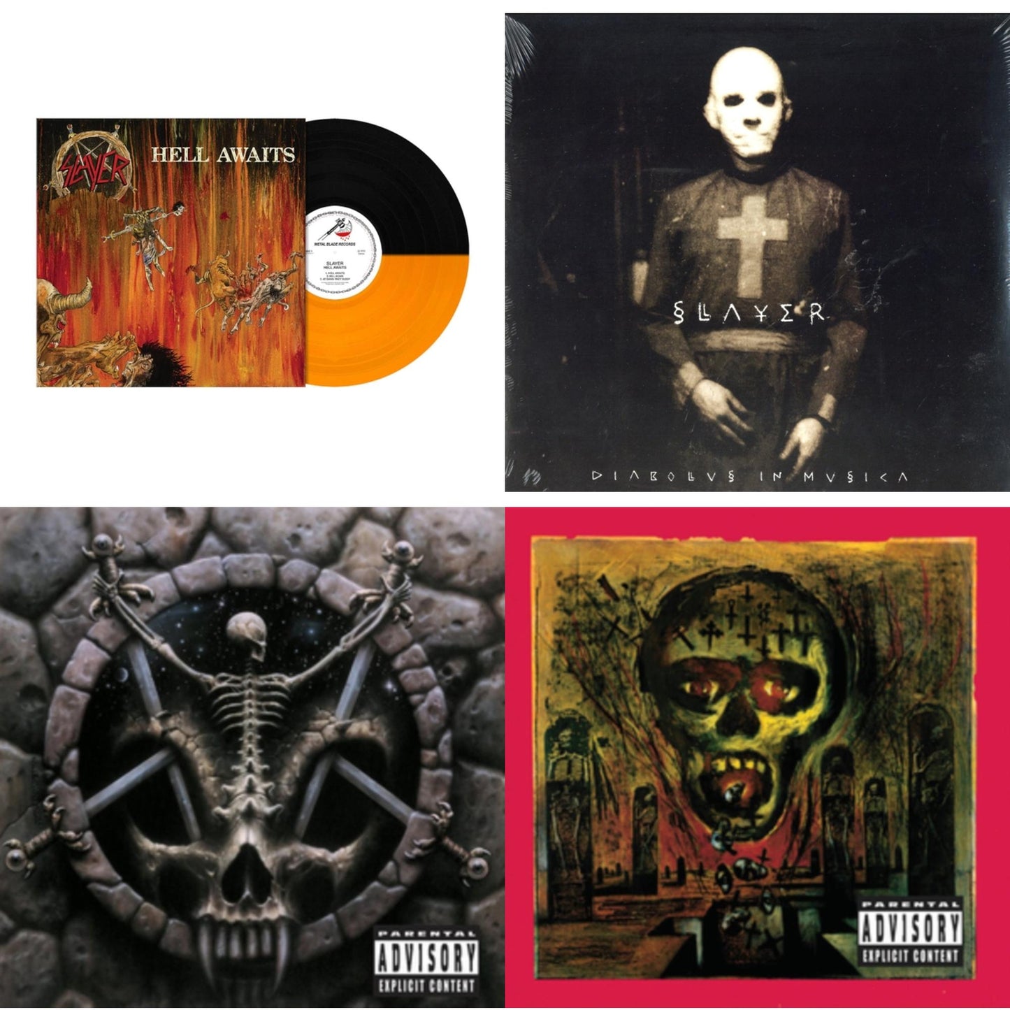 Slayer - Hell Awaits (Transparent Orange & Black Split LP Vinyl) & Diabolus In Musica & Divine Intervention & Seasons In Abyss
