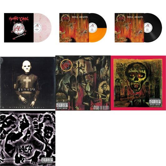 Slayer - Haunting The Chapel (Red & White Marbled LP Vinyl) & Hell Awaits (Transparent Orange & Black Split LP Vinyl) & Hell Awaits (180G) & Diabolus In Musica & Reign In Blood & Seasons In Abyss & Undisputed Attitude