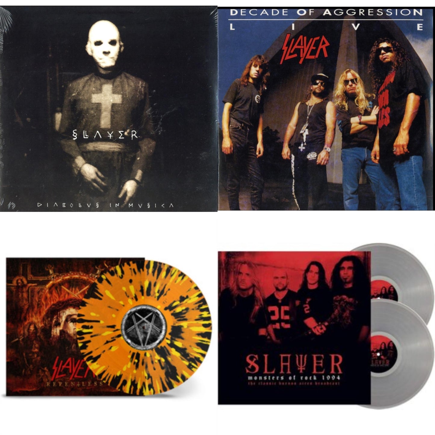 Slayer - Diabolus In Musica & Live: Decade Of Aggression & Repentless (Trans Orange Yellow Black Splatter LP Vinyl) & Monsters Of Rock 1994 (2LP/140G/Clear Vinyl)
